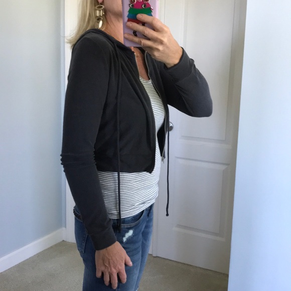 Charcoal Hooded, Cropped Jacket - Picture 3 of 8